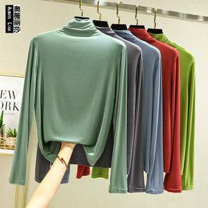 Modal long sleeve T-shirt women's half turtleneck bottom shirt spring and autumn new slim-fit pile p