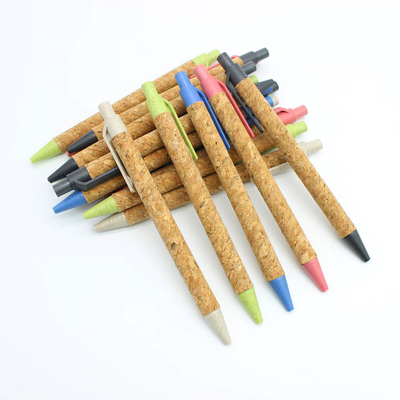 Custom Logo Biodegradable Ballpoint Pen, Wholesale Eco-Friendly Promotional Gift Made From Cork & Wheat Straw