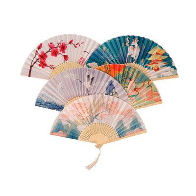 7 inch Chinese style women's portable ancient dress Hanfu Cheongsam folding fan bamboo fan big smile