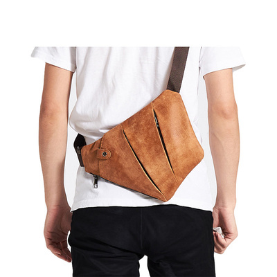 Leather men's chest bag Fashion casual riding crossbody top layer cowhide bags