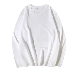 Spring and Autumn system heavy white Morandi color pure cotton men's and women's long sleeve T-shirt