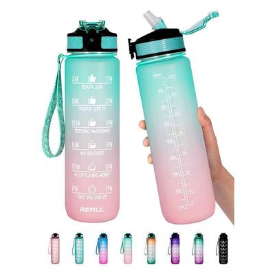 Factory direct sales 1000ML gradient color suction cup Plastic cup sports cup frosted portable space