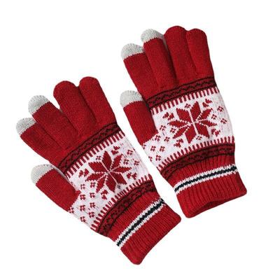 Snowflake split finger padded and thick knitted warm gloves