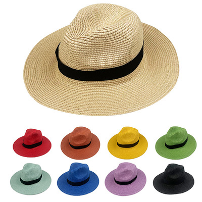 Summer collapsible large eaves Lafite Panama hat square buckle sunshade top hat outdoor breathable s