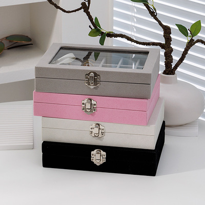 Flannelette single-layer jewelry box Jewelry necklace ring storage box Earrings Earrings storage box