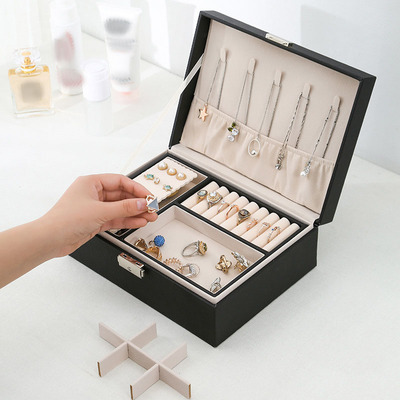 pu leather jewelry box Double wooden jewelry box Princess jewelry jewelry storage box Makeup box