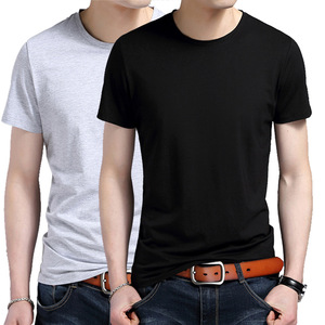 Summer 180g combed cotton solid color T-shirt men's round neck V-neck half sleeve short sleeve large