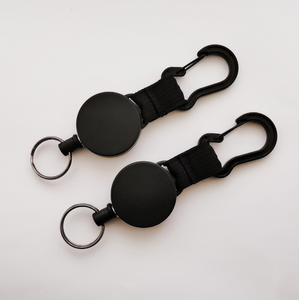 Black elastic retractable steel wire rope keychain with easy-pull ring in gourd shape