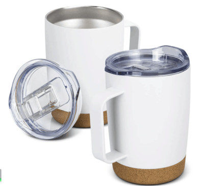Production supply 12OZ cork bottom handle curved cup Double stainless steel coffee cup logo can be c