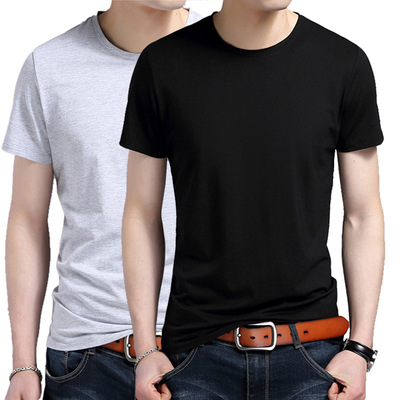 Summer 180g combed cotton solid color T-shirt men's round neck V-neck half sleeve short sleeve large