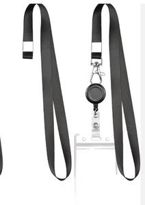 Hot Selling Custom Black Polyester Neck Strap Lanyard with Plastic ID Cardholder Factory Outlets Silk Screen Printed Badge Sets